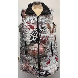 NEW UBU women's reversible quilted zip vest in paisley charm/ dark gray